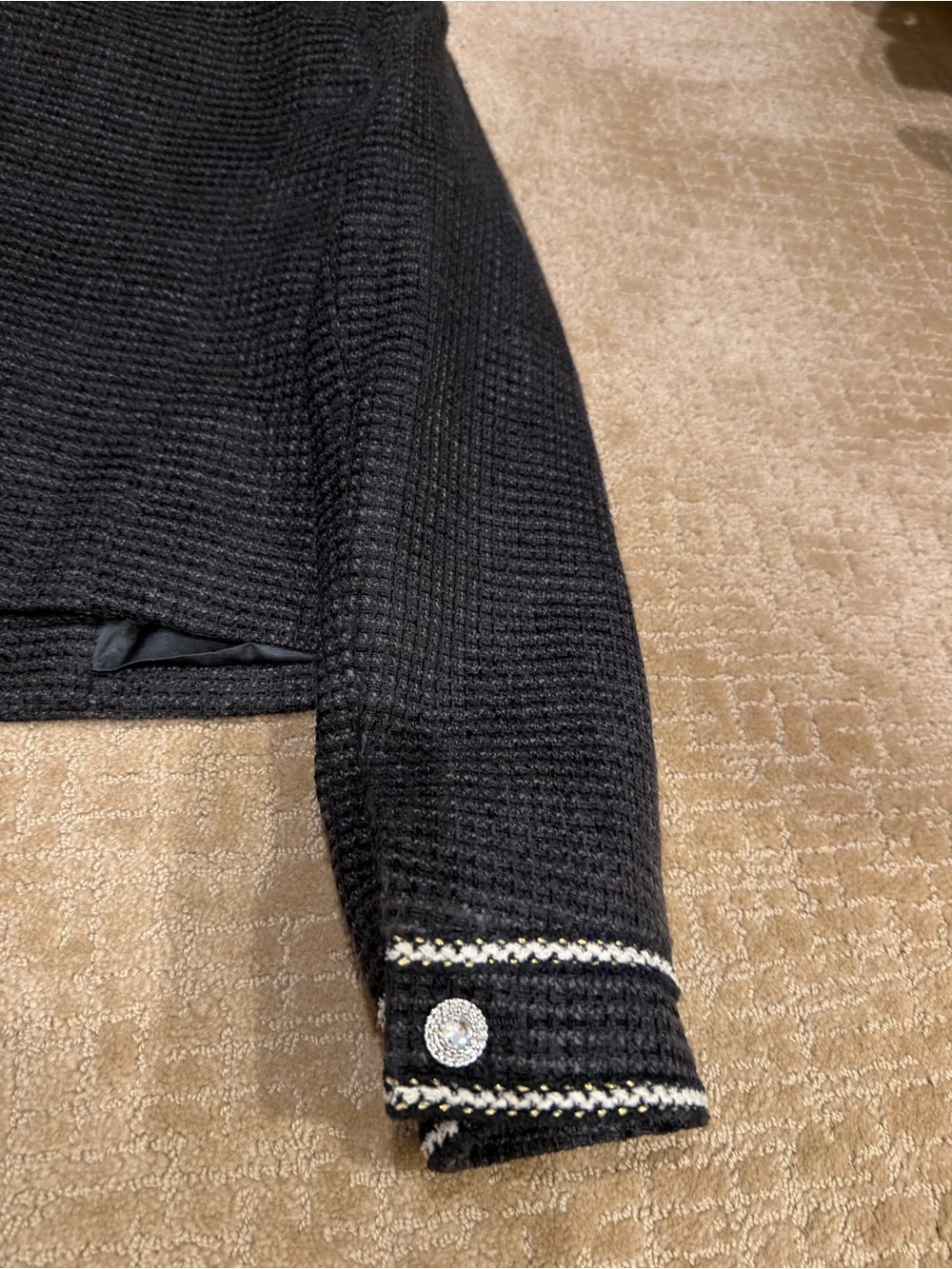 Avec Les Filles Black White Tweed Cropped Jacket Blazer S - Picture 7 of 14